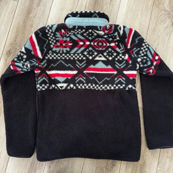 Columbia S Big Timber Peak Half Snap Cozy Cabincore Sherpa Fleece Black Red Blue - Picture 2 of 14